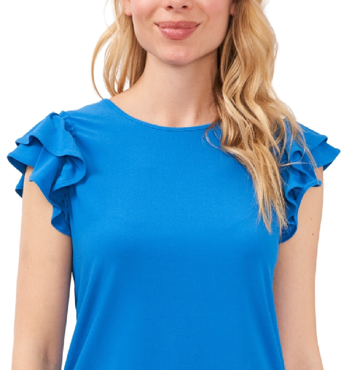 Blusa de malha com babados duplos CeCe feminina, azul, tamanho grande