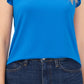 Blusa de malha com babados duplos CeCe feminina, azul, tamanho grande