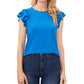 Blusa de malha com babados duplos CeCe feminina, azul, tamanho pequeno