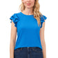 Blusa de malha com babados duplos CeCe feminina, azul, tamanho pequeno