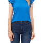 Blusa de malha com babados duplos CeCe feminina, azul, tamanho pequeno