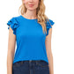 Blusa de malha com babados duplos CeCe feminina, azul, tamanho extragrande