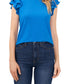 Blusa de malha com babados duplos CeCe feminina, azul, tamanho extragrande