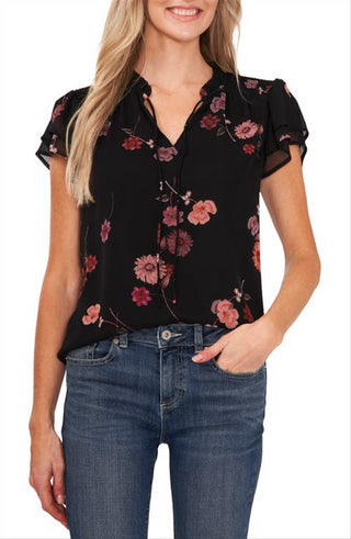 Blusa feminina CeCe com estampa e mangas bufantes, tamanho P