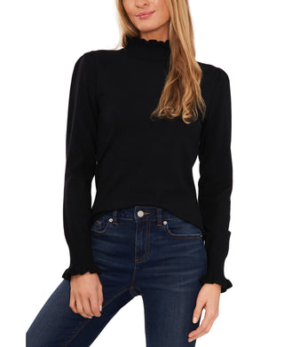 CeCe Women's Ruffle Mock Neck Sweater Black Size Medium