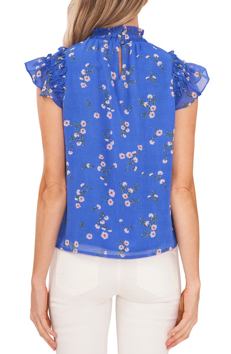 Blusa floral CeCe tamanho médio com mangas esvoaçantes e babados em rosa inglês