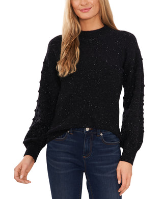 CeCe Women's Bobble Sleeve Cotton Blend Sweater Black Size Medium