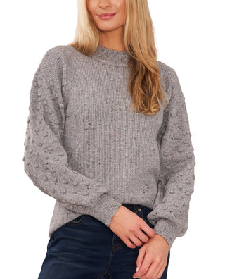 CeCe Women's Bobble Sleeve Cotton Blend Sweater Gray Size Medium