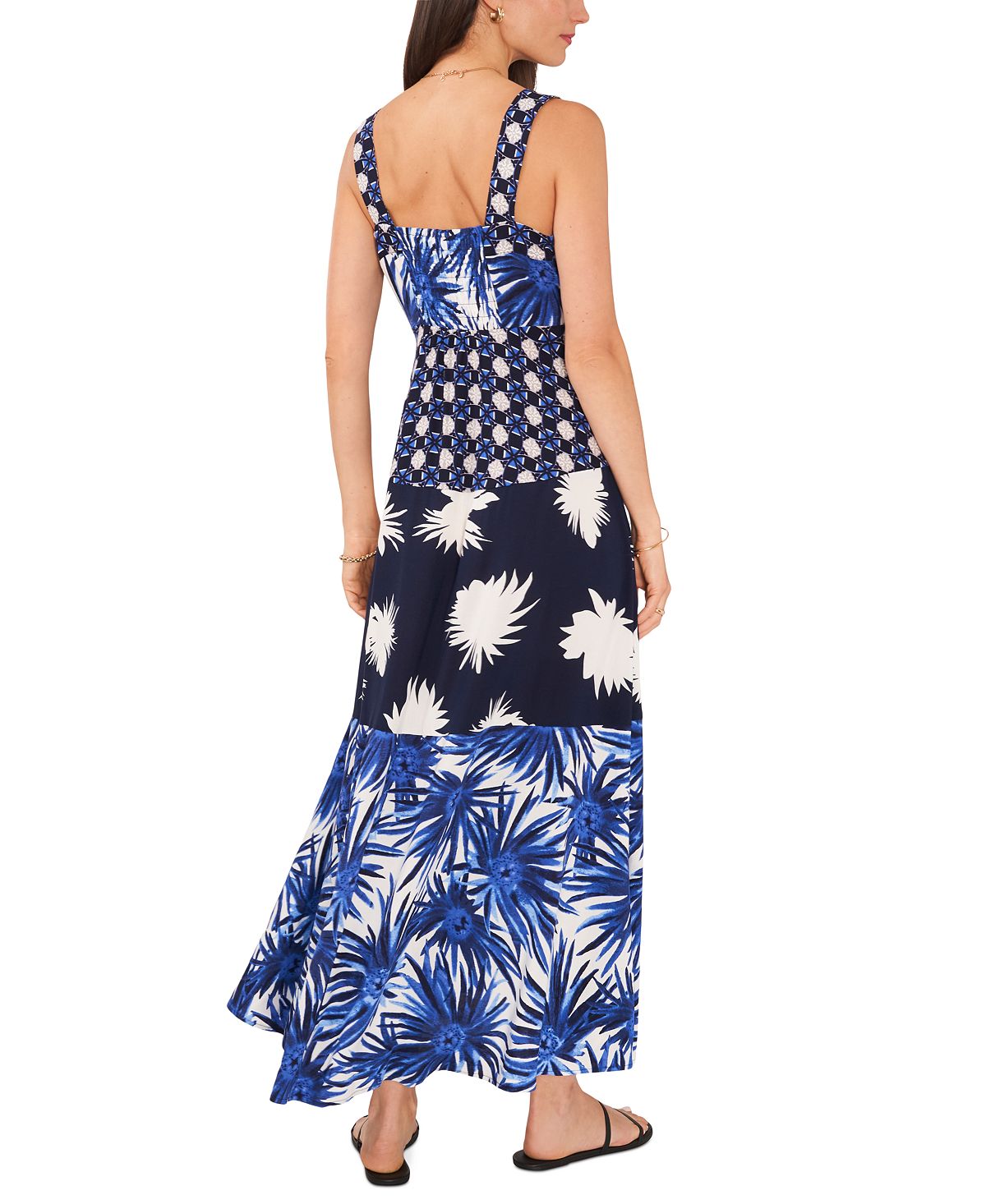 1.STATE Vestido longo com estampa mista feminina, azul, tamanho médio