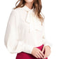 Blusa feminina CeCe com botões e laço, branca, tamanho X-G