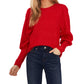 Suéter feminino Cece vermelho de manga comprida e gola redonda, tamanho M