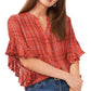 Camisa feminina de flanela xadrez com mangas franzidas Vince Camuto, vermelha, tamanho grande