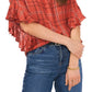 Camisa feminina de flanela xadrez com mangas franzidas Vince Camuto, vermelha, tamanho pequeno