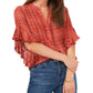 Camisa feminina de flanela xadrez com mangas franzidas Vince Camuto, vermelha, tamanho extragrande