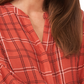 Camisa feminina de flanela xadrez com mangas franzidas Vince Camuto, vermelha, tamanho extragrande
