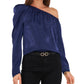 Vince Camuto Blusa feminina de um ombro só, manga comprida, azul, tamanho X-S