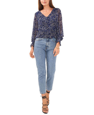 Blusa feminina Vince Camuto com estampa animal e manga balão, azul