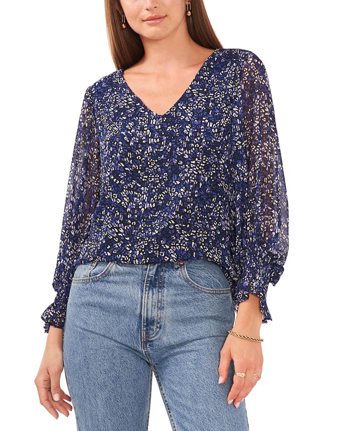 Blusa feminina Vince Camuto com estampa animal e manga balão, azul