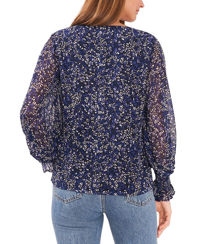 Blusa feminina Vince Camuto com estampa animal e manga balão, azul