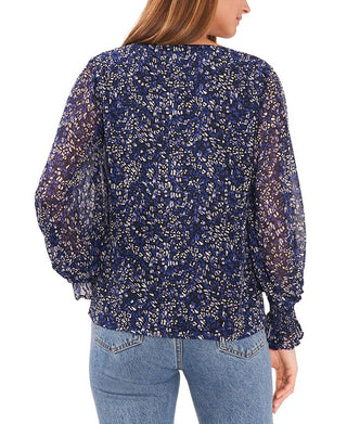 Blusa feminina Vince Camuto com estampa animal e manga balão, azul