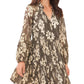 Vestido feminino Vince Camuto com estampa floral e decote dividido e babados, cinza, tamanho médio