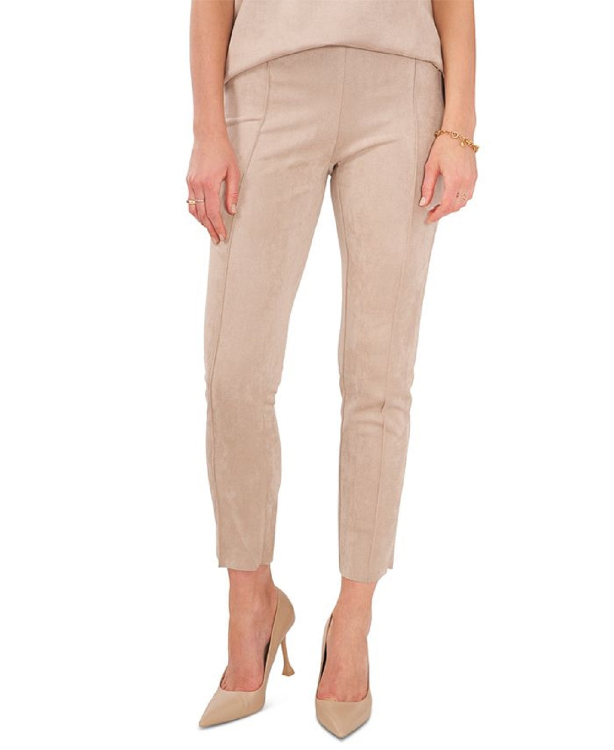 Leggings Vince Camuto Pintuck de camurça sintética feminina, marrom, tamanho extrapequeno