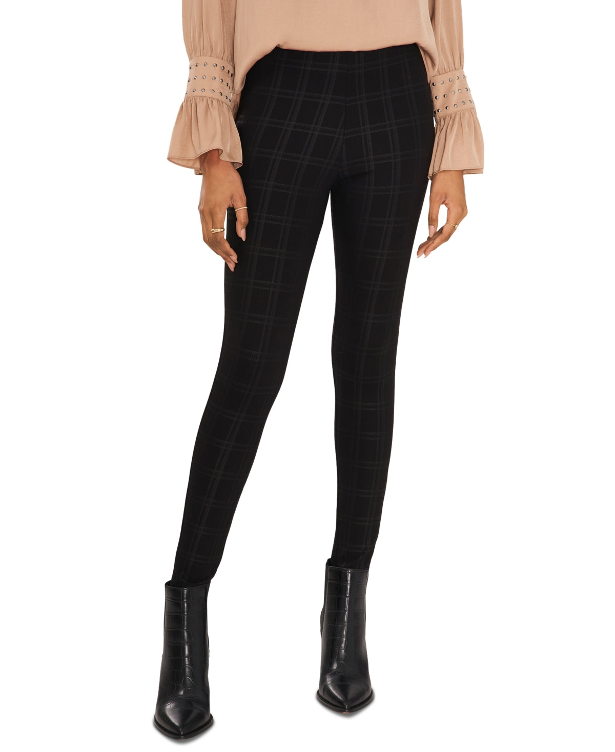 Calça xadrez tonal feminina Vince Camuto, preta, tamanho extragrande
