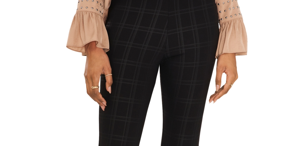 Calça xadrez tonal feminina Vince Camuto, preta, tamanho extragrande