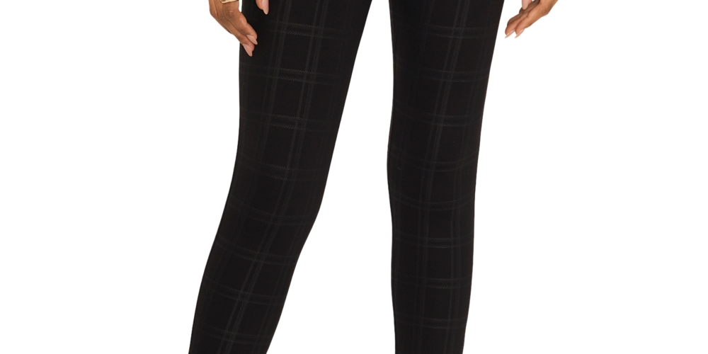 Calça xadrez tonal feminina Vince Camuto, preta, tamanho extragrande