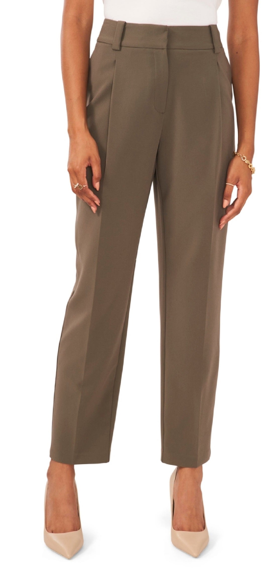 Calça feminina Vince Camuto com pregas e perna reta, verde, tamanho 12