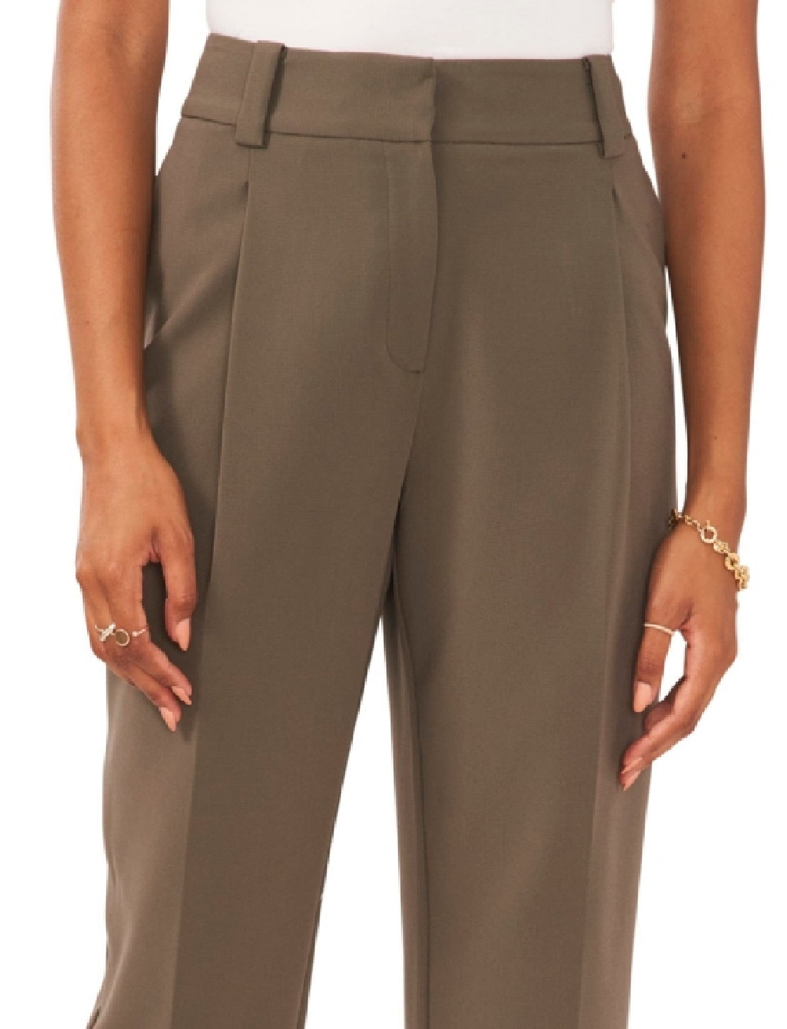 Calça feminina Vince Camuto com pregas e perna reta, verde, tamanho 12