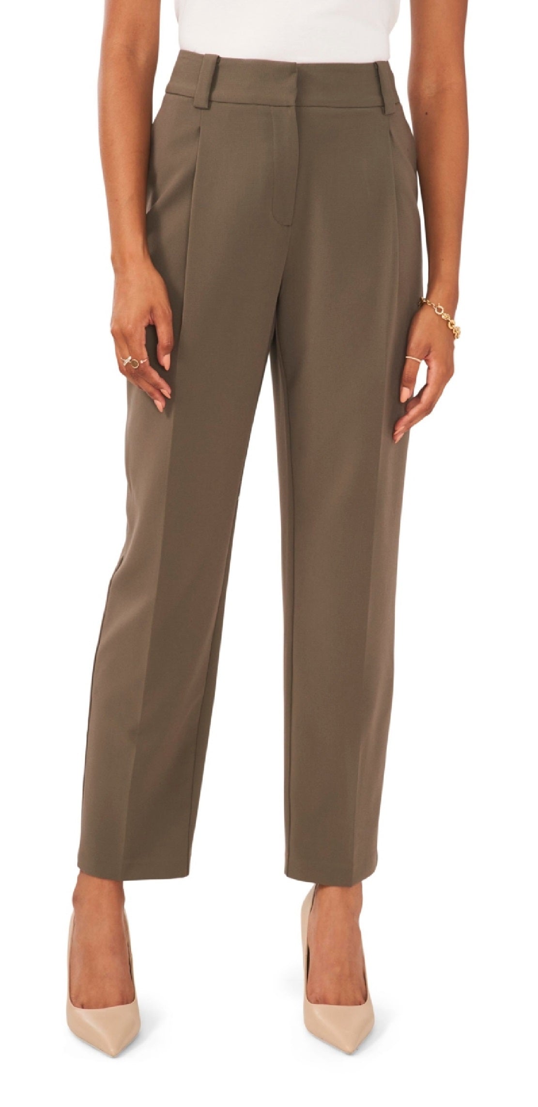 Calça feminina Vince Camuto plissada com perna reta, verde, tamanho 14