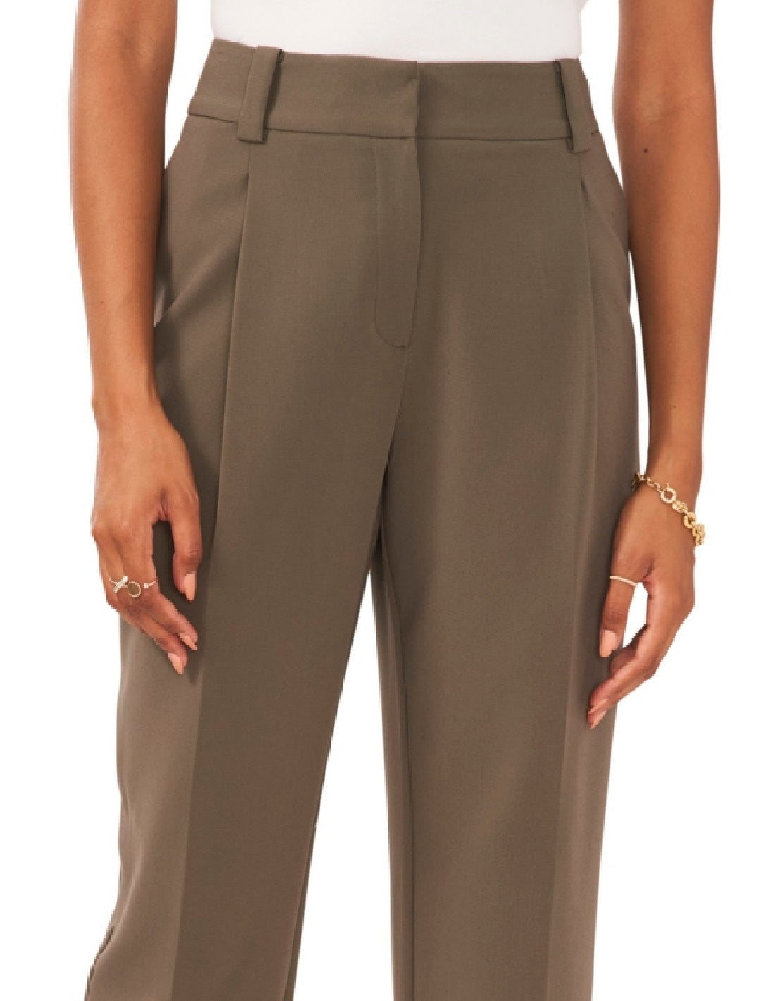 Calça feminina Vince Camuto plissada com perna reta, verde, tamanho 14