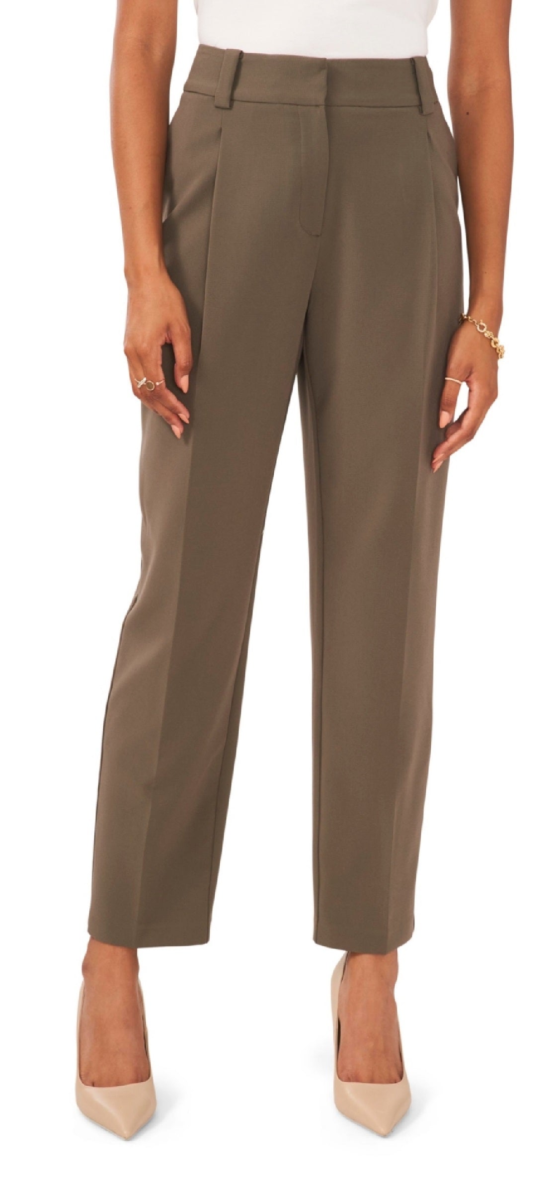 Calça feminina Vince Camuto plissada com perna reta, verde, tamanho 8