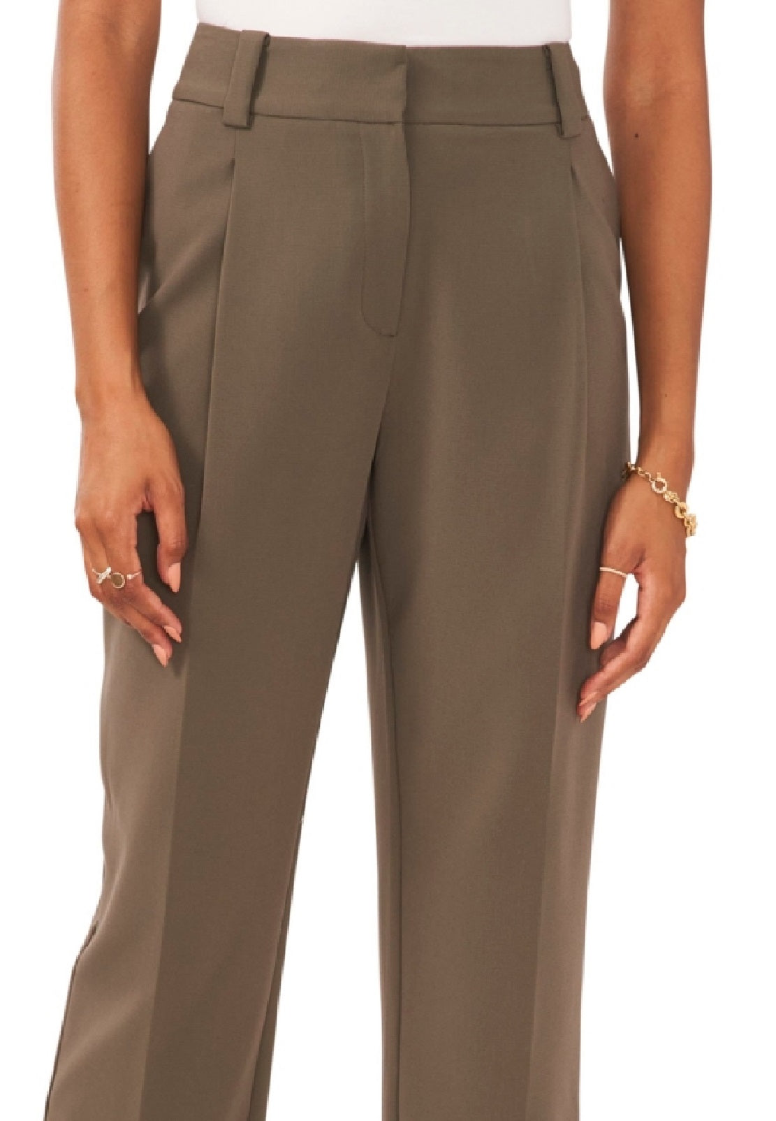 Calça feminina Vince Camuto plissada com perna reta, verde, tamanho 8