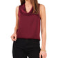 Vince Camuto Blusa feminina de cetim martelado sem mangas com gola alta, vermelha, tamanho médio