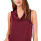 Vince Camuto Blusa feminina de cetim martelado sem mangas com gola alta, vermelha, tamanho médio