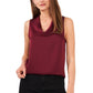 Vince Camuto Top feminino de cetim martelado sem mangas com gola alta, vermelho, tamanho extragrande