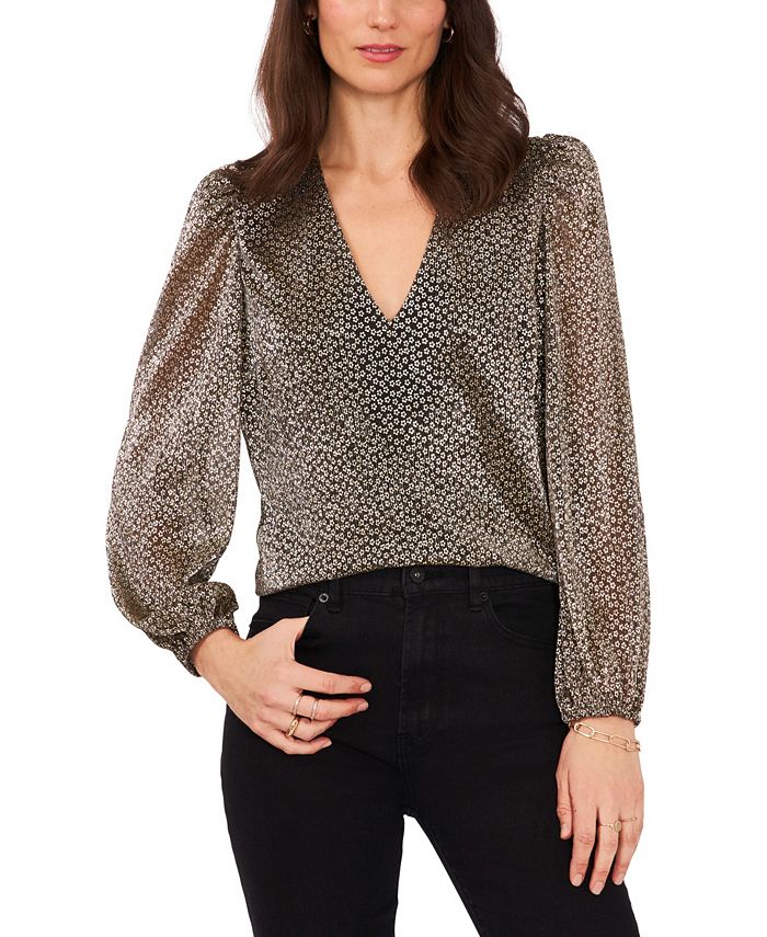 1.STATE Blusa feminina com manga balão floral cinza tamanho pequeno