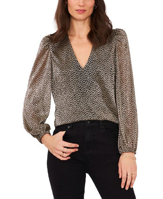 1.STATE Women's Floral Balloon Sleeve Blouse Gray Size Small