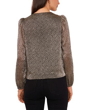 1.STATE Blusa feminina com manga balão floral cinza tamanho pequeno