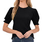 Blusa feminina CeCe com manga bufante e gola redonda, preta, tamanho pequeno