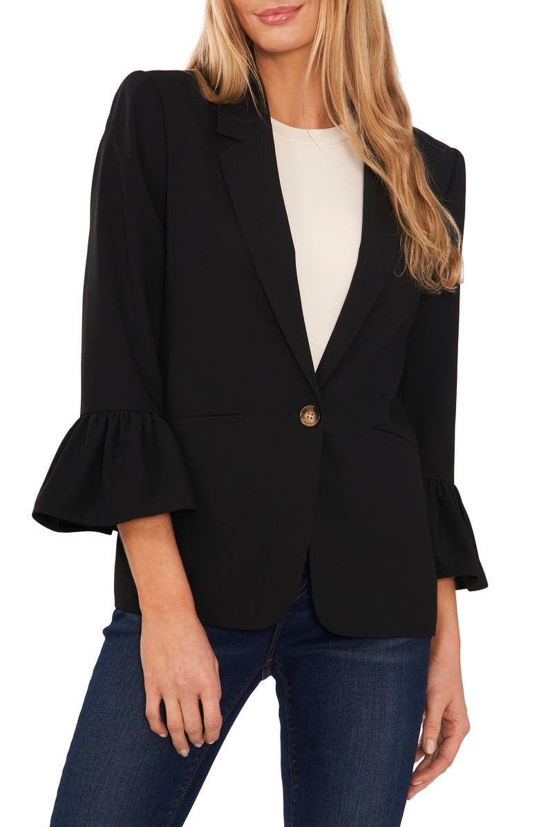 Blazer CeCe com punhos e babados em preto intenso, tamanho X-Large, preto