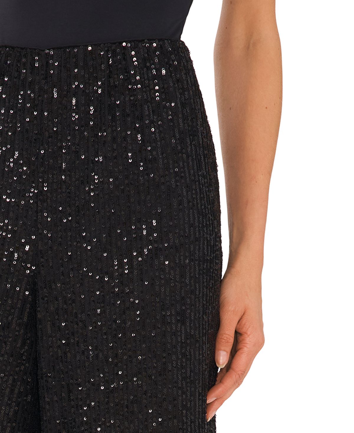 Calça feminina CeCe com cintura elástica e lantejoulas, perna larga, preta, tamanho extragrande
