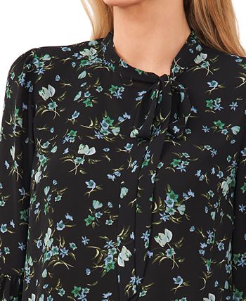 Blusa CeCe Feminina com Decote Amarrado, Preta, Tamanho Pequeno