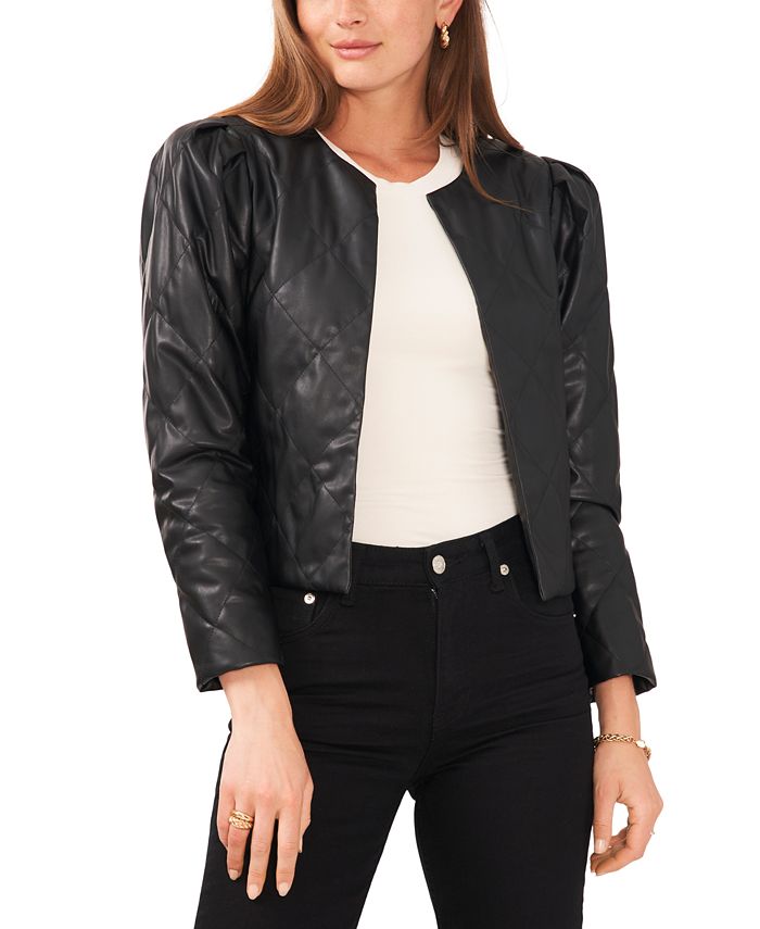 Jaqueta feminina acolchoada com manga bufante Vince Camuto, preta, tamanho X-S