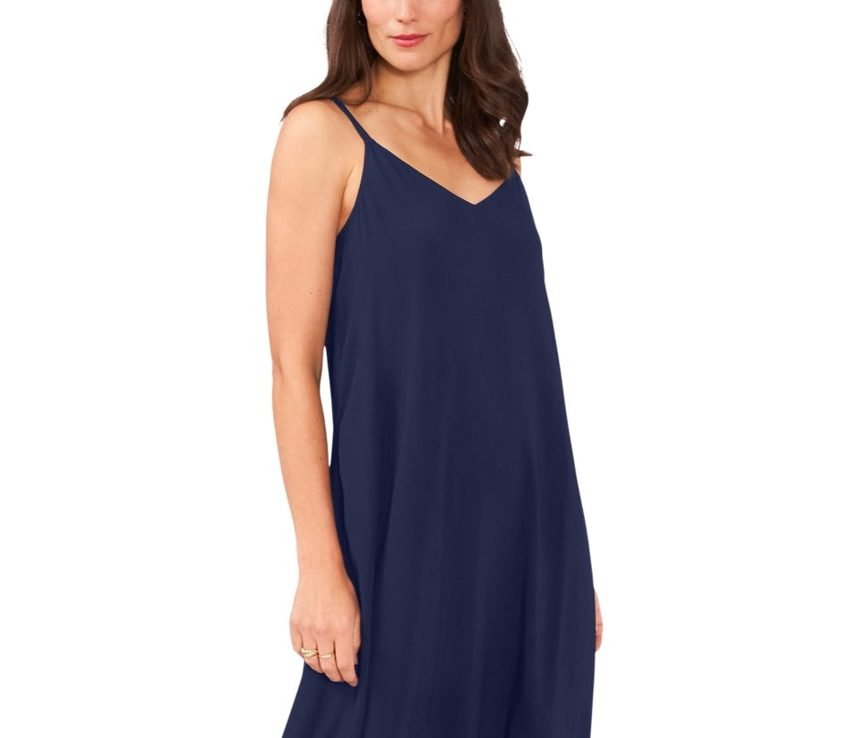 Vestido Challis sem mangas com decote em V Vince Camuto feminino azul