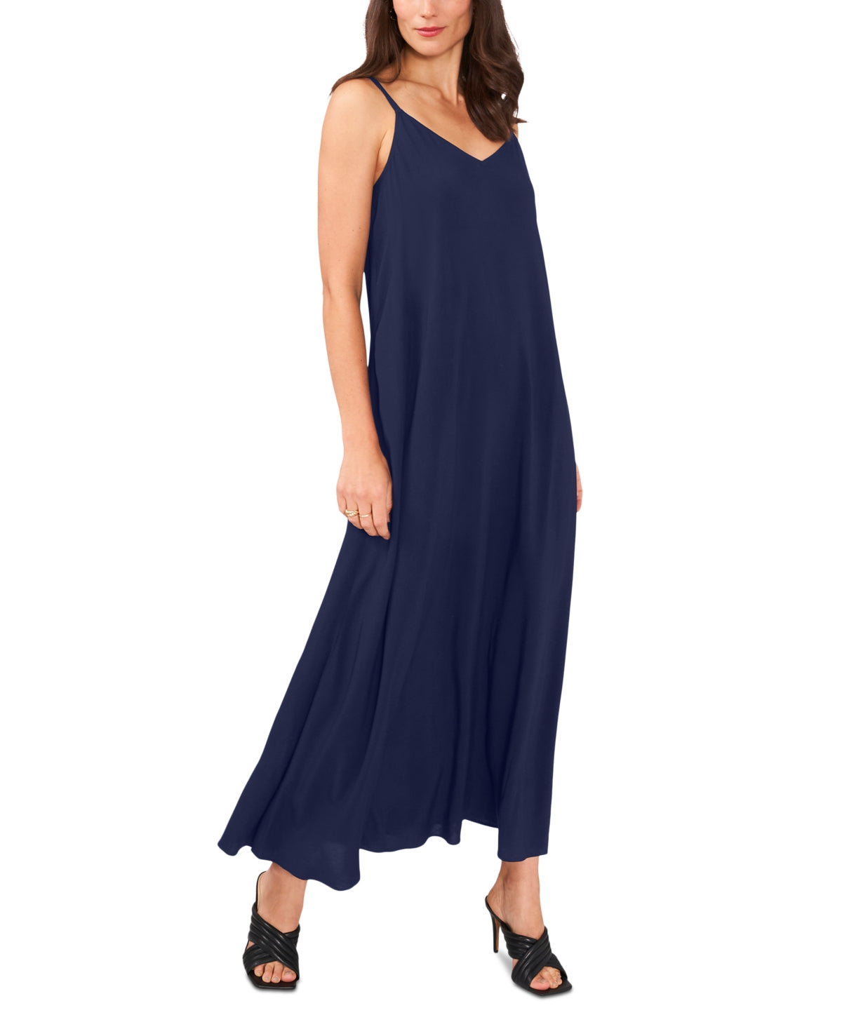 Vestido Challis sem mangas com decote em V Vince Camuto feminino azul
