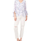 Blusa feminina Vince Camuto com estampa floral, manga 3/4 e decote em V, branca