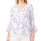 Blusa feminina Vince Camuto com estampa floral, manga 3/4 e decote em V, branca
